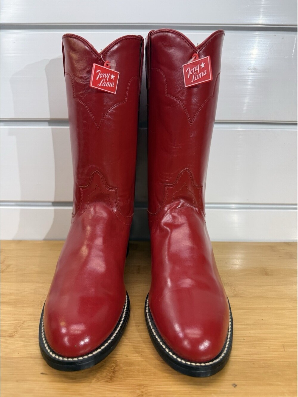 Vintage Tony Lama Women's Red Leather Roper Boots Size 5 B - Picture 4 of 9